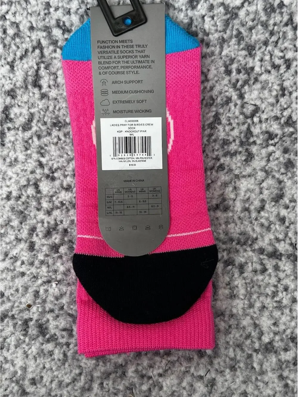 G/Fore Ladies Size M/L (US 8.5-11) Knockout Pink Pray For Birdies Crew Socks
